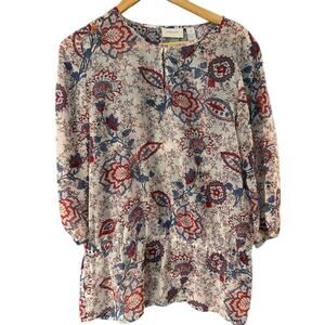 CHICO'S Women's Paisley Sheer Blouse Sz 1, Medium Cream Chinoiserie Pattern